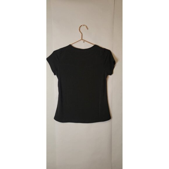 NY Collection Black Rhinestone Embellished Sheer Panel Top - Picture 2 of 6